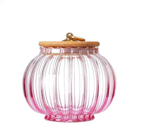soulnioi 600ml Glass Pumpkin Jar With Lid Pumpkin Glass Container for Candy Sugar with Wooden Lid (Pink)