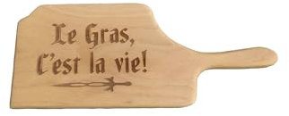 Les créas de la grange Planche à découper artisanale en bois de hêtre 30cm x 12cm Brun Clair Kaamelott 'Le gras c'est la vie' CUTTING_BOARD