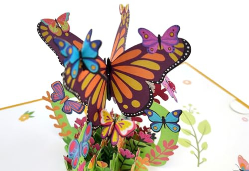 scicent Geschenkkarte Pop-Up Blumenkarte Schmetterling mit Blumen 3D Geschenkkarte zum Geburtstag Blumen Grußkarte mit Umschlag für Kinder Mama Frauen Männer - 20024