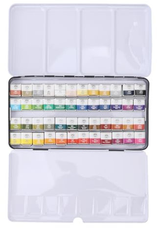 12 Farben Aquarellfarbe, Solide Aquarell-Malwerkzeug-Aufbewahrungsbox, Aquarelltafel, Pinsel, Schwamm-Set, Aquarellblock, Helle Farbe für Outdoor-Skizzen, Innenmalerei, Nägel (48