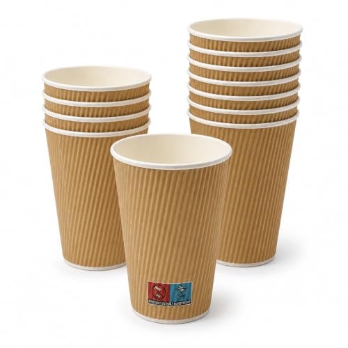 DeinPack 500 Riffelbecher 400 ml doppelwandig braun 16 oz Papp-Kaffeebecher | 500 Stück, Brauner Kraftkarton, Umweltfreundlich, Hitzebarriere, 16 oz
