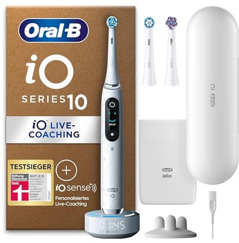 Oral-B iO Series 10 Plus Edition Elektrische Zahnbürste/Electric Toothbrush, PLUS 3 Aufsteckbürsten, 7 Putzmodi für Zahnpflege, Lade-Reiseetui, Designed by Braun, Stardust White