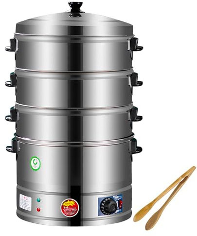 GUUFUFA Vaporiera per Cucinare Vaporiere elettriche Vaporiera in Acciaio Inossidabile a 3 Livelli Riscaldamento Automatico Controllato termostaticamente Perfetto per la Colazione,3400w,47cm