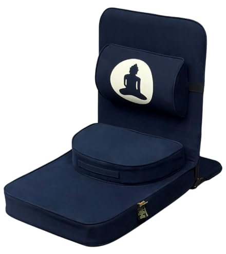 Friends Of Meditation Entspannender Buddha-Meditationsstuhl, abnehmbare, rechteckige Rückenstütze & Zafu-Kissen, tragbarer Klappstuhl, mit Rückenstütze, Yoga-Stühle für Erwachsene, Marineblau