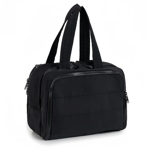 Kulturbeutel Damen, Tragbar Multifunktional große Kapazität Kosmetiktasche, Licht Wasserdicht Reise Kosmetiktasche mit Griff und Glatter Reißverschluss, Mehrere Fächer, 30×18.5×21cm (schwarz)