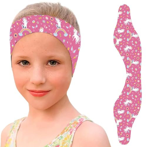Schwimmen Stirnband Kinder,Ohrenschutz Schwimmen Kinder,Hohe Elastizität & Klettverschluss,Schwimmstirnbänder Kinder(Rosa, Einhorn)
