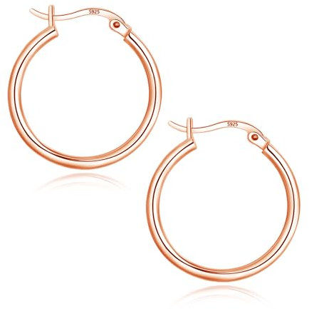 Cangall Silver Hoop Earrings for Women, 925 Sterling Silver Hoop Earrings, 20mm Simple Hoop Earrings Rose Gold, Unisex Cartilage Men's Earrings Hypoallergenic, Rose Gold Sleeper Earrings for Girls