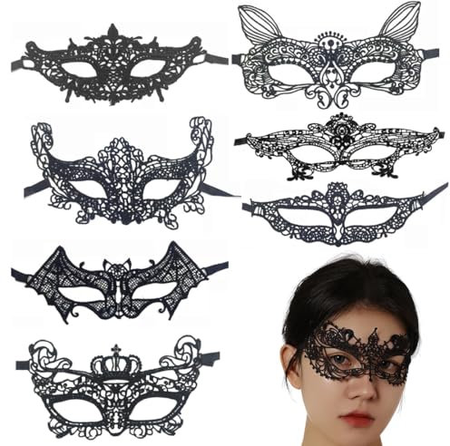 SULIUDAJI 7 pièces masque en dentelle noire, mascarade de femme en dentelle vénitienne, masques de mascarade en dentelle, demi-masque noir