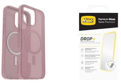 OtterBox Bundle Symmetry Series Clear MagSafe Case for iPhone 16 Pro Max, Shockproof, Drop proof, Protective Thin Case, Clear/Pink & Premium Glass Screen Protector