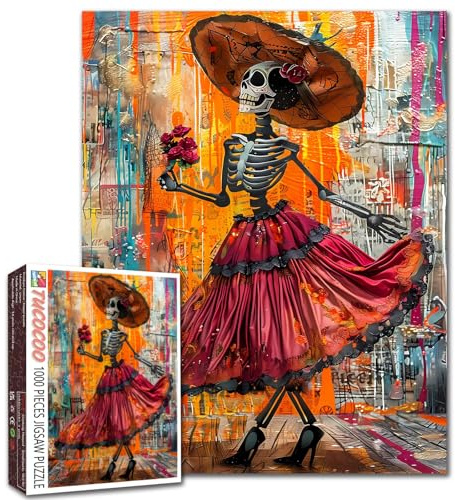 Tucocoo Mexikanisches romantisches Puzzle, 1000 Teile, Puzzles für Erwachsene, Tag der Toten, Skelett-Kunstpuzzles für anspruchsvolle Familienaktivitäten, buntes Bastelpuzzle für Zuhause,