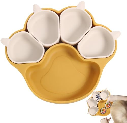 Generisch Plato de ventosa de silicona para alimentación de bebé, bandeja de comida con forma de garra de gato, plato de silicona para niños con ventosa para múltiples reuniones