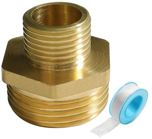 Lyeteung 1 raccordo esagonale in ottone con filettatura G1 maschio a G1/2 maschio, raccordo esagonale per tubo dritto, con nastro idraulico, per collegamento tubi