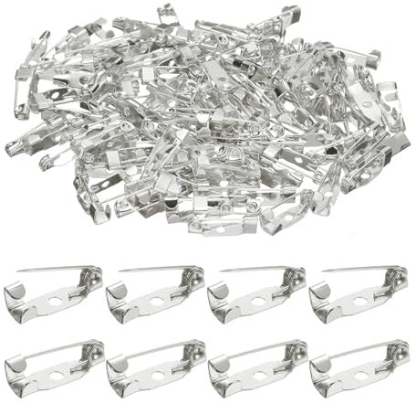 QUARKZMAN 120 Pcs Barre Fermoir de Sécurité 15mm Blanc Argenté Épingle à Nourrice, Épingles de Broche, Dos de Badge avec Trou pour Bricolage, Étiquettes Nominatives, Badges