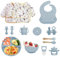 Bizcasa Vajilla Bebe Silicona, 14 Piezas Vajilla de Silicona para Bebés Antideslizante,Vajilla de aprendizaje para comer destete con Plato Cuenco Babero Taza Mordedor Fruta Bebe, Sin BPA (Azul)
