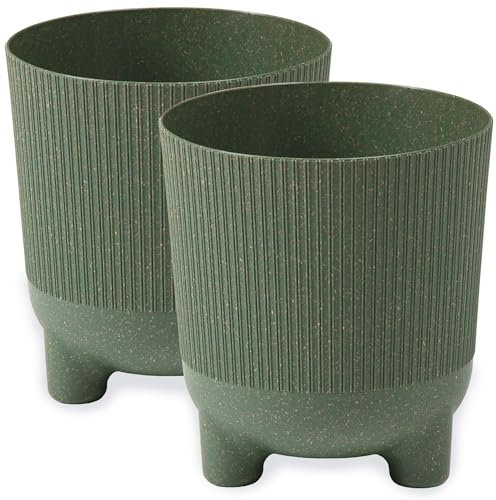 PECZEKO Macetero mate, maceta con patas, maceta decorativa para plantas grandes y pequeñas, juego de 2 macetas, maceta para hierbas (2 unidades), color verde, diámetro de 16 cm