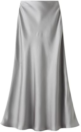 Onsoyours Jupe Longue Femme Midi SatinJupes A Gris Clair L