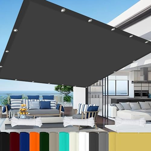 Segeltuch mit Ösen 4 x 8 m Reißfest Uv-Schutz Nach Mass Polyestergewebe mit Seil Sonnensegel Terrassenüberdachung Schattenspender für Außenbereich Patio, Dunkelgrau
