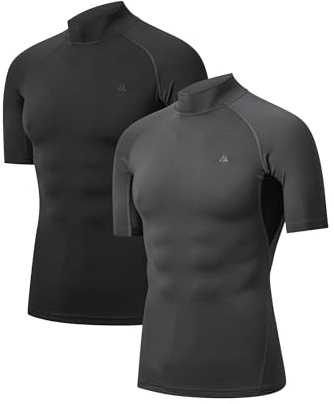 DANISH ENDURANCE Kompressions Shirt Herren, Kurzarm, Atmungsaktiv, 2er Pack | Funktionsshirt, Rashguard, Schnelltrocknend & Atmungsaktiv mit Muskelkompression für Training, Laufen & Fitnessstudio