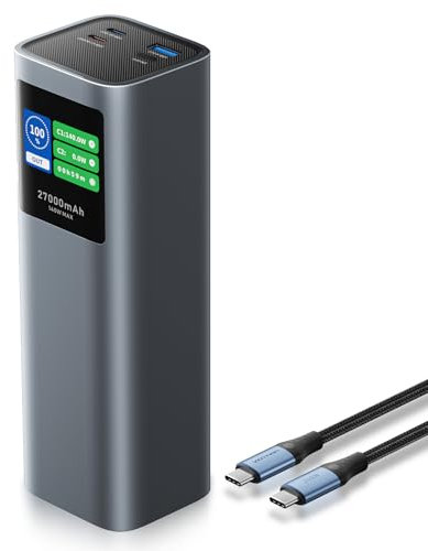 VENTION Power Bank 27000mAh 140W, Batería Externa Carga Rápida con Pantalla TFT, 3 Puertos USB-C/USB-A, Compatible con MacBook Pro, iPhone 15/14/13, iPad Pro, Galaxy S24, DELL, HP y más