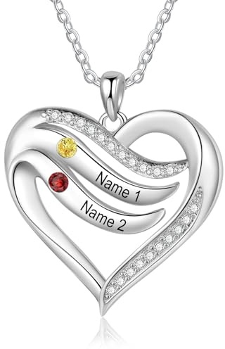 kaululu Silberkette Damen 925 mit Anhänger Personalisierte Kette Damen Herzkette mit Gravur Kette mit Familie Namen Geschenke für Mama Geburtstagsgeschenk Valentinstag
