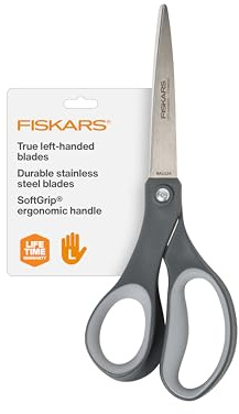 Fiskars 8” Left-Handed Titanium Scissors, SoftGrip Handle for Comfort, Durable Stainless Steel Blades for Home and Office Use