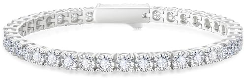 KRKC&CO Tennisarmband Armband Damen, 4mm Tennis Armband Weißgold beschichtet, Zirkonia Kristall Armbänder Silber Iced Out, Hochzeit Geburtstag Geschenk für Frauen Mädchen [Größe 20,3cm]