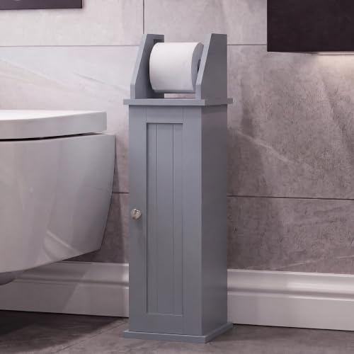BATH VIDA Toilet Roll Holder & Cupboard, Grey, FSC 100%, H 68 x W 21 x D 18 cm