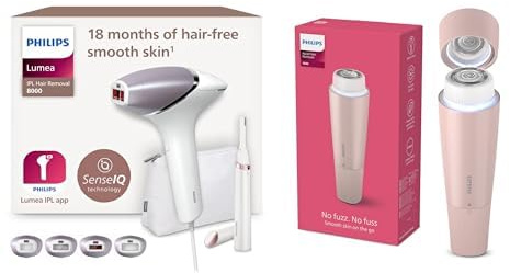 Bundle of Philips Lumea IPL 8000 Series Haarentfernungsgerät, Alternative zur Laser-Haarentfernung mit Korrekturtrimmer, 4 Aufsätzen (BRI949/00) + Philips Gesichtshaarentferner 5000 Series (BRR454/00)