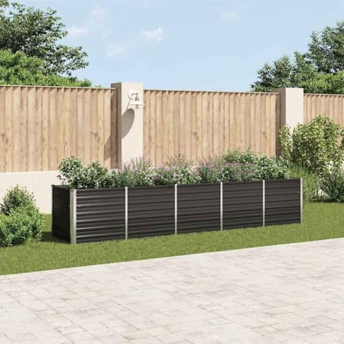 Massbinet Hochbeet Metall Gartenbeet aus verzinktem Stahl Pflanzbeet wetterfest & rostfrei Rechteckiges Gemüsebeet für Garten & Terrasse Verzinkter Stahl 400x80x77 cm Anthrazit