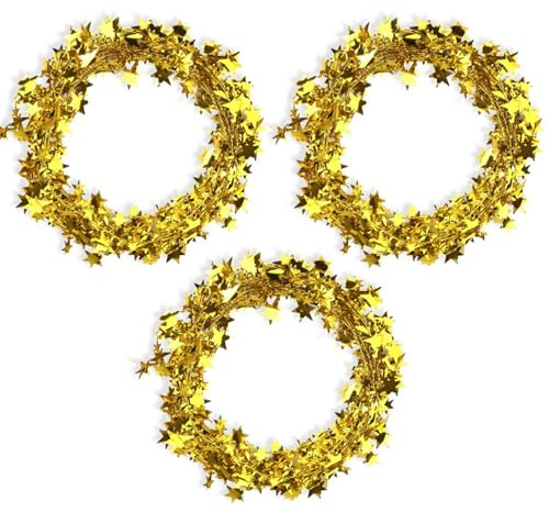 Folien Stern Girlande, 7,5 m Folie Stern Lametta, Weihnachtsdeko Baum Girlande, Glitzer Stern Draht für Party Weihnachten Karneval Party (B)