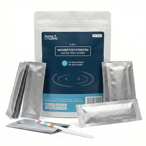 HomeLuxWorld Pool Teststreifen 3-in-1, ph/Chlor schnelles Ergebnis, 100 Stk | Schnelle Wasseranalyse, misst pH-Wert, freies Chlor, Brom & Alkalinität, einfache Anwendung, kompakter Pooltester