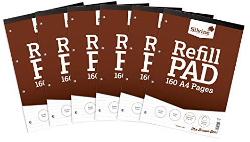 Silvine 160 Page A4 Refill Pad, Head Bound and Punched 4 Holes. Ruled 8mm Feint. Ref A4RPF [Pack of 6],White