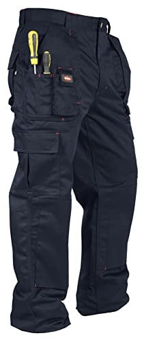 Lee Cooper LCPNT206 Workwear Mens Multi Pocket Easy Care Heavy Duty Knee Pad Pockets Safety Work Cargo Trousers Pants, Black, 40W/33L