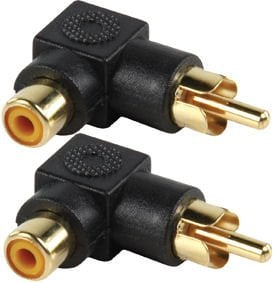 Ex-Pro® RCA Phono Right Angle Angled Adaptor Male Female 24K Gold - Black [TWIN PACK]