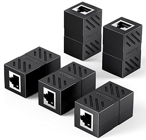 UGREEN 5 Unidades Adaptador RJ45 Hembra, Conector Lan Acoplador para Gigabit Ethernet 1000Mbps Cable de Red Cat 7/6/5 (Negro)