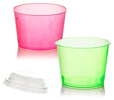 PZ 100 COPPETTE COLORATE CC 150 DI PLASTICA + COPERCHIO PER MACEDONIE YOGURT E GELATI PLASTIC CUP FOR ICE CREAM