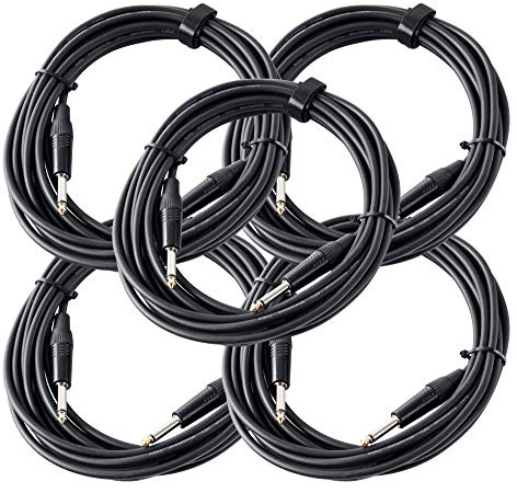 5er Set Pronomic Stage INST-6 Instrumentenkabel 6m (6,3 mm Klinke, Verbindungskabel, Gitarre, vergoldete Steckerspitzen, Spannzangen-Zugentlastung) schwarz