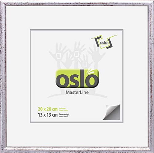 OSLO MasterLine Bilderrahmen 20 x 20 Holz massiv silber marmoriert schmal zum Aufstellen und Hängen, Echt-Glas