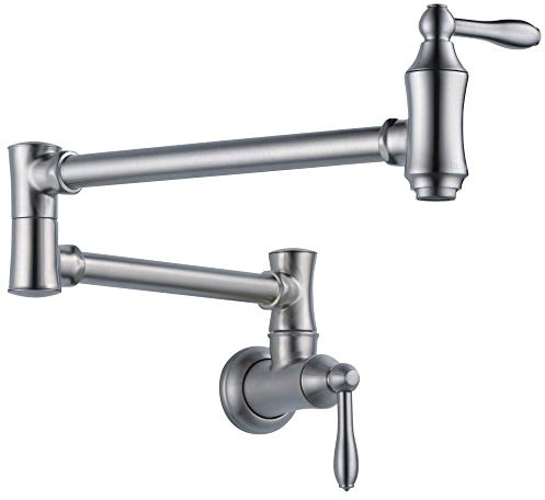 Delta Brushed Nickel Traditional Pot Filler Kitchen Faucet, Wall Mount Kitchen Faucet, Arctic Stainless 1177LF-AR