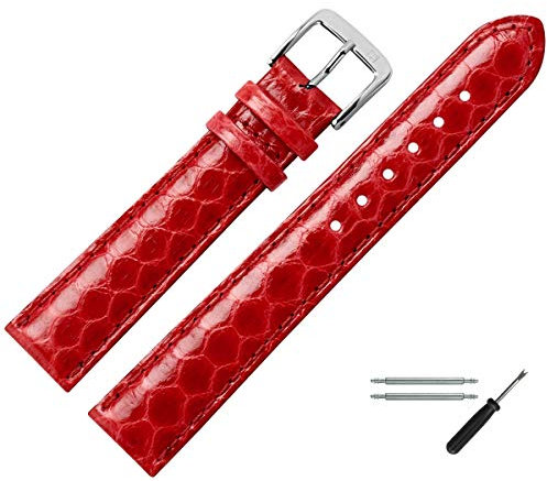MARBURGER Uhrenarmband 18mm Leder Rot Silber Schlange Prägung Mit Naht - Montage Set 4061840000120
