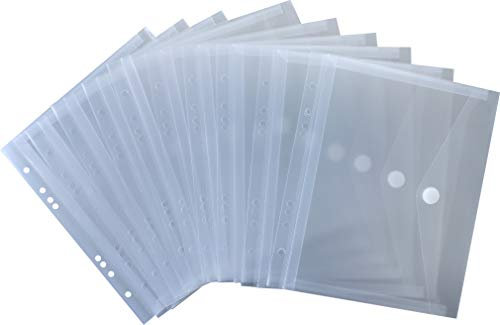 Kim Kranholdt Dokumententaschen Sammelmappen Sichttaschen A5 quer transparent natur - Dokumentenmappe zum Abheften mit EURO-Lochung, Dehnfalte, Abheftrand, Klappe und Klettverschluss, NEUTRAL - 10 StÃ