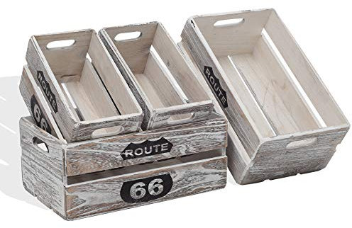 Rebecca Mobili 4er Set Holzboxen für Obst und Gemüse, Aufbewahrungsboxen im Vintage-Stil, Paulownienholz, Weiß Shabby, für Haus Garten – Maße: 15 x 35 x 22 cm (HxLxB) – Art. RE4590