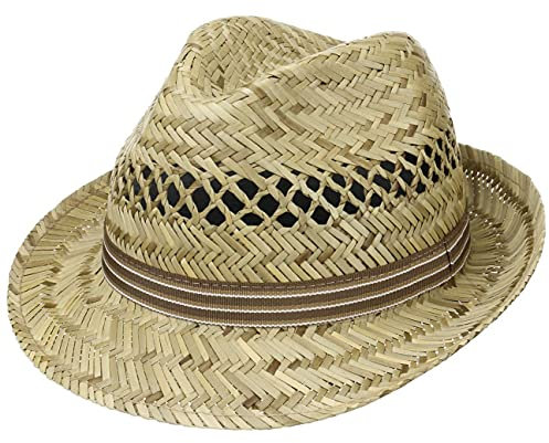 Lipodo Striped Ribbon Trilby Strohhut Damen/Herren - Hut aus 100% Stroh - Made in Italy -Sonnenhut hergestellt in Italien - Sommerhut in S-XL - gestreiftes Ripsband Natur S (54-55 cm)