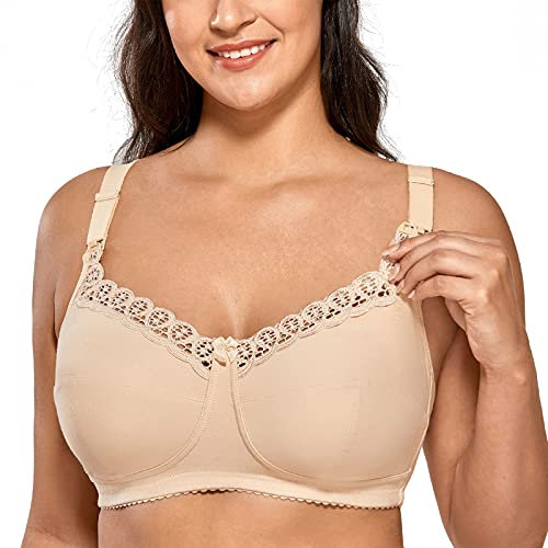 Gratlin Femme Soutien-Gorge d'allaitement en Coton Grande Taille sans Armature Beige 105F