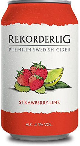 Rekorderlig - Cider - 24x0,33l Dosen in den brandneuen Sommerfarben | Set inkl. lukky24® Schlüsselanhänger für Einkaufswagenchip (Erdbeere-Limette 4,5% Vol)