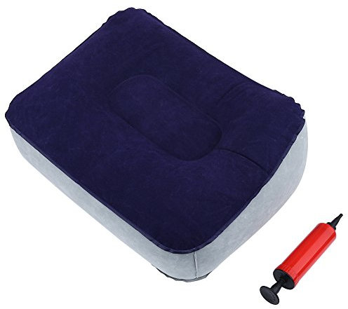 VGEBY1 Coussin repose-pieds gonflable floqué avec pompe à air pour maison, avions, voitures, voyages (gris + bleu)