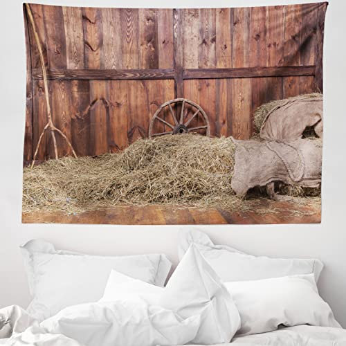 ABAKUHAUS Wagenrad Wandteppich, Old Stable aus Weiches Mikrofaser Stoff Waschbar ohne Verblassen Digitaldruck, 150 x 110 cm, Braun Sand