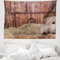 ABAKUHAUS Wagenrad Wandteppich, Old Stable aus Weiches Mikrofaser Stoff Waschbar ohne Verblassen Digitaldruck, 150 x 110 cm, Braun Sand