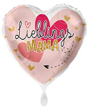 Luftballonmarkt 1 Folienballon Muttertag Lieblingsmama Birthday Herz rosa weiß ca 45 cm ungefüllt Ballongas geeignet