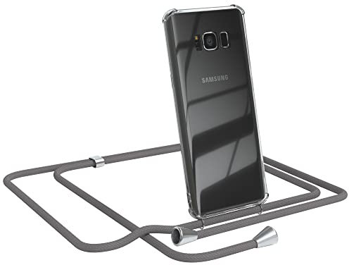 EAZY CASE Handykette kompatibel mit Samsung Galaxy S8 Handyhülle mit Umhängeband, Handykordel mit Schutzhülle, Silikonhülle, Hülle mit Band, Stylische Kette mit Hülle für Smartphone, Anthrazit